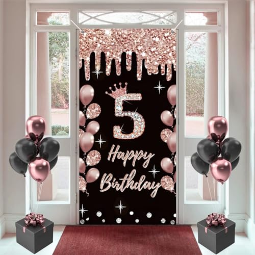 5e verjaardag decoratie voor meisjes gelukkig 5e verjaardag poster deur banner rozeold stof teken muur / deur banner 5e verjaardag achtergrond banner meisjes verjaardag feest welkom teken