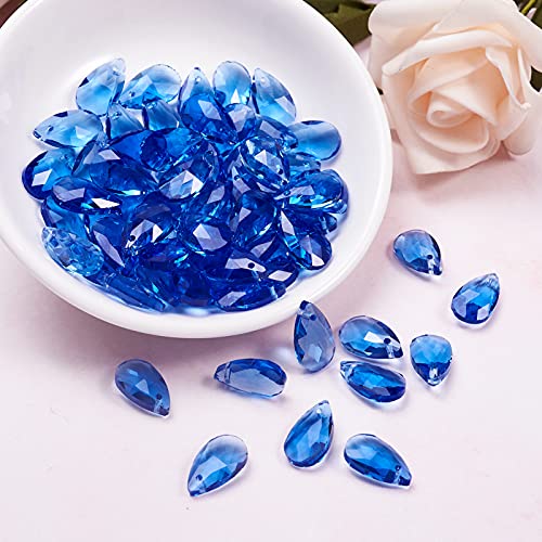 100 st Teardrop glazen kralen, Royal Blue, Facet Village Crystal kralen, Top Geborsteld hanghangers voor juwelen maken Chandelier Home Ophangen Decor, Gat: 1mm