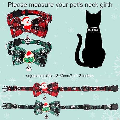 2 stuks Kerstmis Kattenhalsband, 18-30cm Verstelbare Kattenhalsband met Bow Tie Afneembare Kattenhalsband met Bells Leuke Kattenhalsband voor Kerstmis Boom