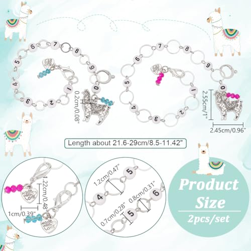2 st alpaca brei rij tellers kettingen, 2 st. hart mesh marker acryl kralen rij teller kettingen rij tellen accessoires met beugel ring voor het naaien van haken tracking