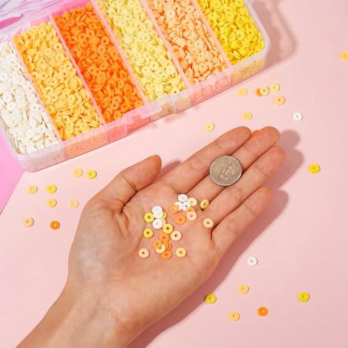 Polymeerkleurralen, Heishi-kleurralen, 6 mm, platte ronde kleuren voor doe-het-zelf Hawaiiaanse armbanden, oorbellen, sieraden maken, geel 5
