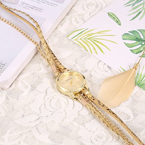 7 kleuren Vlecht Weef armband polshorloge, jurk horloges Quartz Analoge ronde horloge polshorloge voor vrouwen polshorloge tiener meisjes polshorloge(goud) 4