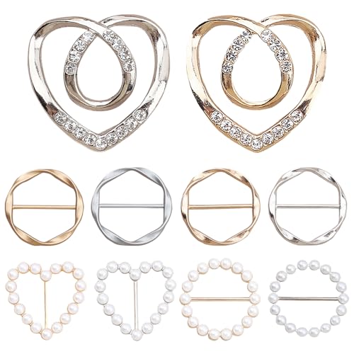 10st Sjaal Ring Clip, Shirt Ties Clips voor vrouwen Kleding Metaal Circle Gesp Kleding Decoratieve Accessoires Hoek geknoopt Knop voor Loose T Shirt Jurken (5 stijlen)