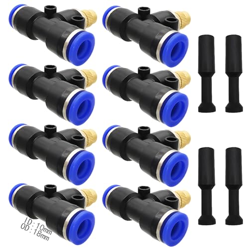 Irrigatie Spray Nozzles, Dujelixa 8Pcs Messing Misting Nozzle Connect 10mm Quick Intubation Tube +4pcs Blokkeerkop voor desinfectie, Stofreductie, Farm Koeling, Tuin bevochtiging