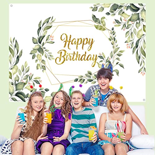 Verjaardagsdecoraties voor vrouwen, Goud Eucalyptus Green Leaves Achtergrond Banner, 30ste 40ste 50ste 60ste 70ste 80ste 90ste verjaardag foto achtergrond, Party Supplies, Welkom Teken, 150cmx90 4