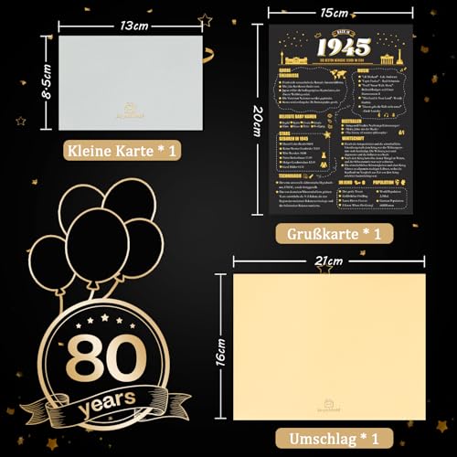 80e verjaardagskaart, 1945 Jaar Anniversary Card, 3D Pop Up Groetkaarten met envelop, Vintage verjaardagsgeschenken voor echtgenoot en vrouw 3