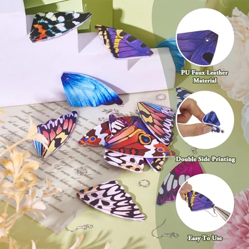 Vlinder Wing hangers maken Kit lederen Vlinder Vleugels Bedels met haken Kleurrijke Insect Wings Dangle Findings voor DIY handgemaakte oorbellen sieraden maken 3
