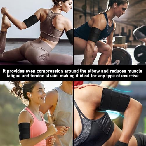 Upper Arm Cuff Compressie Top Armband Double Layer Push Stop verstelbare armband Bandage voor Biceps Triceps Elleboog Sleeve Gym Training Unisex Zwart 5