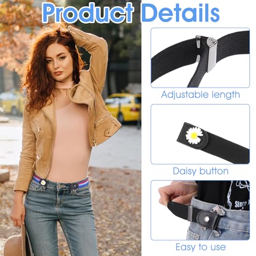 4 Piece Belts Without Buckle for Men and Women, Daisy Buckle-free Onvisible Elastische verstelbare Jeans Belt, kleurrijk 5