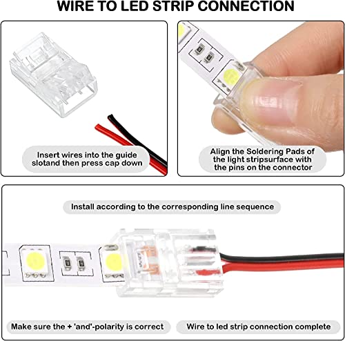 Pak van 20 LED Strip Connectors, 2 Pin, 8 mm, Solder-free Strip Connector, 2-Pin Connector, Connector, voor SMD 5050/3528 Plain LED Stripes, Stripes, 5V, 12V, 24V 4