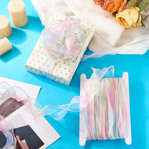 10M Iridecent Organza Ribbons 55mm Wide Pink Chiffon Ribbons Gradient Transparant Polyester Libbons voor Gift Wrapping bruiloft Decoratie, Roze