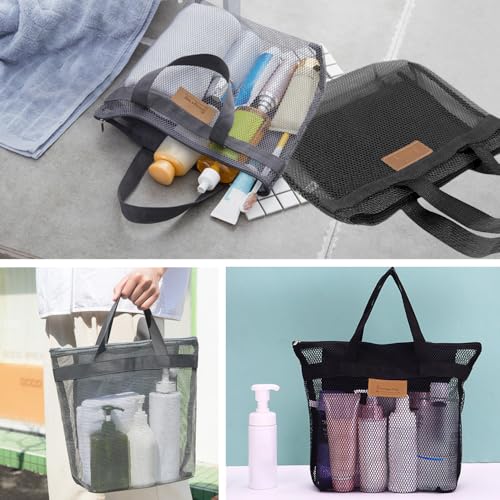 2 stuks Mesh Douche Caddy, Quick Dry Douche Bag, Draagbare kleine hangen toilettas met rits, lichtgewicht badkamer Organisator voor reizen, Sportschool, Zwemmen, Camping, Strand (Grijs/Zwart) 5
