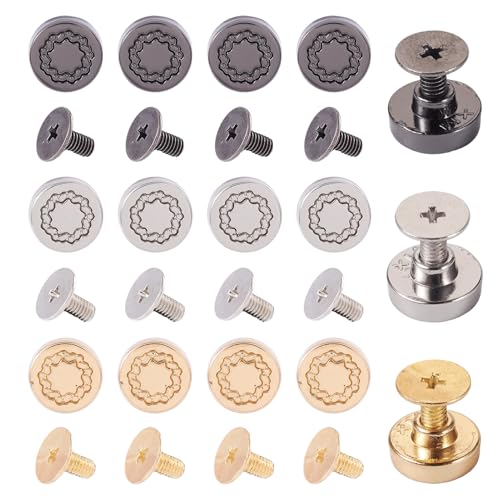 15 Sets Schroeven Knobs Legering Stud Schroef Nagel Schroef terug Hoes Rives Vintage ronde schroeven Knobs 3 Kleuren Studs Belt Bag Schroeven voor dagelijkse accessoires