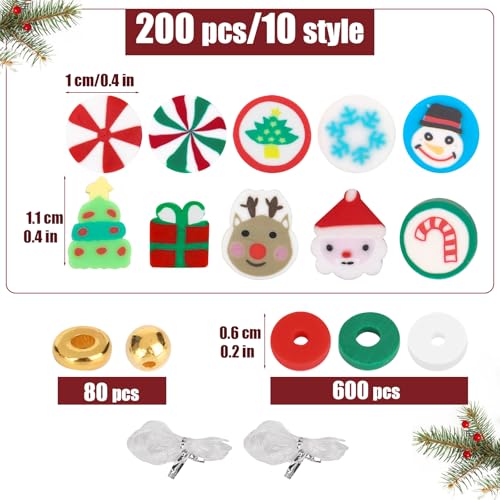Set van 960 kerstkralen voor kinderarmbanden, strikkralen van polymeerklei voor het maken van sieraden, oorlogen, kerstcadeaus, knutselen, knutselen