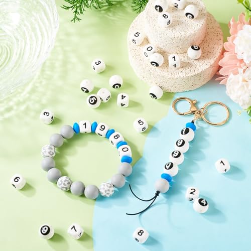 40 st Siliconen kralen met nummer 0-9 Ronde en Kubus Siliconen Spacer Kralen Aantal Rubber Kralen Focal Kralen 12mm Vierkant/15mm Ronde Aantal Kralen voor DIY Sieraden