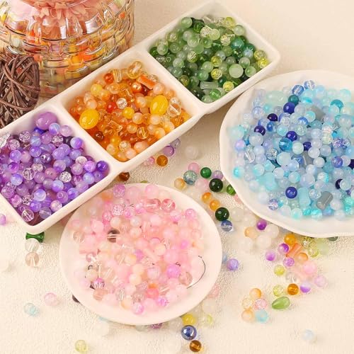 Glazen kralen voor armbanden, Gemengde Ronde Glazen kralen Set voor DIY armbanden, Kettingen, Oorbellen (Roze) 5