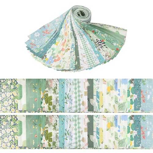 40 Rolls Katoen Quiltstof Bloempatronen, 20 Styles Pre-Cut 2.5 x 19.69 Inch Fabric Strips voor DIY ambachten Naaien, Poppenkleding, Kussendecoratie (Twill Green 6x50cm, 2