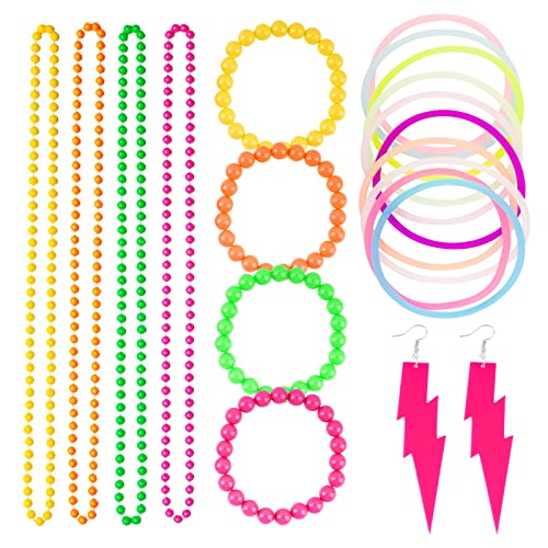 20 stuks dames kostuum 80s kleurrijke Neon Pink Ketting oorbellen armbanden Accessoires Kleding Retro voor 80s Themafeest Carnaval Party