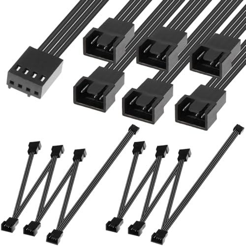 1 tot 6 4 Pin PWM Fan Splitter Cable, 3 Pin/4 Pin PWM Fan Connector, PC Fan Splitter Converter, 1 tot 6 PC Ventilator Extension Cable (2 Pieces, 43 Inch)