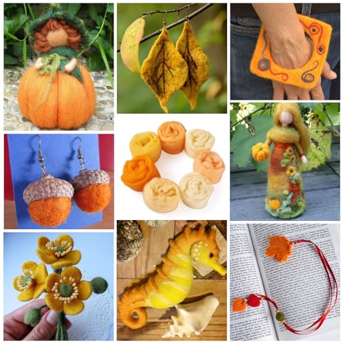 Wol Wanderen garen voor naald Villen Oranje Zachte Vezel Wol Supplies voor doe-het-zelver Hand Spinning Weven Beginners Volwassenen Handgemaakte Poppen Villen Dier Thanksgiving Herfst 35