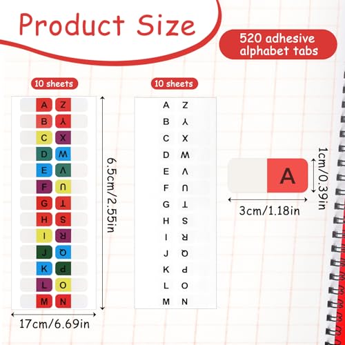 520 stuks A-Z-tabbladen, indextabbladen, Zelfklevende Kleurrijke Witte Letter Tabs, Zelfklevende Alfabetische Registers, Kleine Lijm Tabs, Label Stickers voor Office, Notebook, Textbook 5