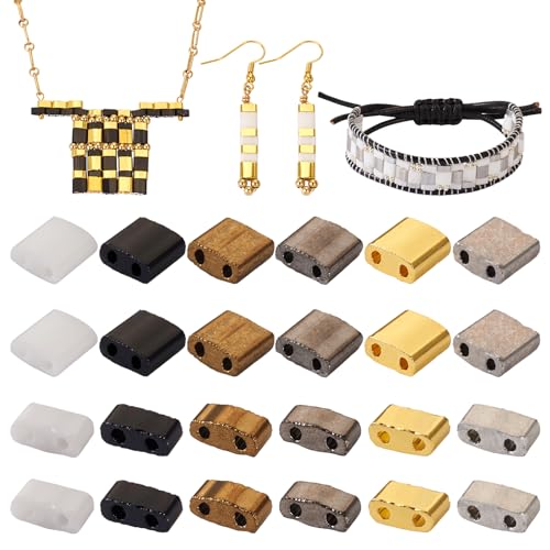 360pcs 2 Hole Half Tila Kralen 12 Style Opaque Rechthoekige Twee gaten Glazen Zaad Kralen voor Multi-streng armband ketting sieraden maken, Gat: 0,5~0,8mm