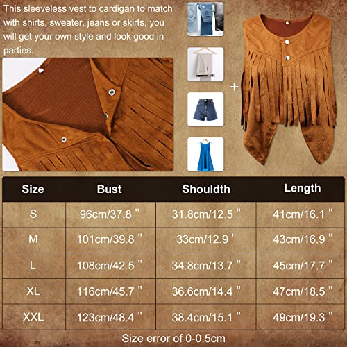 Soft Cowgirl Fringe Vest - Sleeveless Cropped Jacket met Tassels, Bruin Hippie kostuum 70s Stijl voor vrouwen (L), l