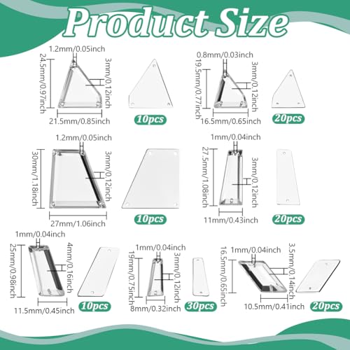 120 st. 7 stijlen Naaispiegel Rhinestones, Acryl spiegel Naaikralen Flat Terug Spiegel Pieces met gat onregelmatige spiegel Losse kralen voor naaien Craft DIY