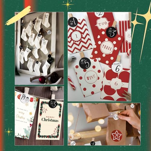 Verpakking van 24 Advent Calendar Clips met nummers, 1-24 Houten Kerst Pegs, Decoratieve Mini Kerstmis Clips, Ronde decoraties voor foto frames, Cadeautassen 4