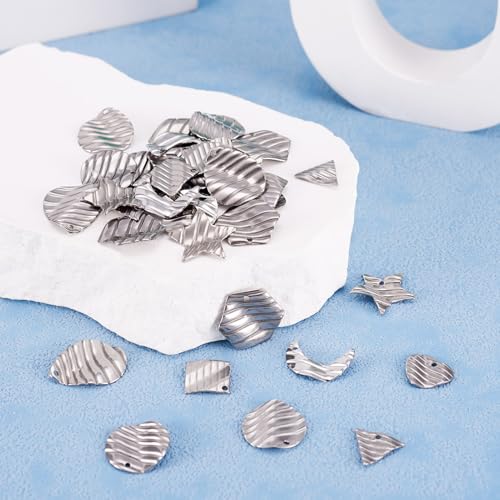 48 st Roestvrij stalen bedeltjes Heart Star Tear Drop Hangers Flat Ronde metalen bengelen bedels voor ketting Vrouwen oorbellen ambachtelijke sieraden maken DIY haarspeld decoratie,, roestvrij staal, Nee 4