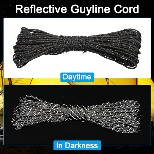 65 voet Reflecterende Guyline Camping Paracord, 2mm Tent Cord Guyline Touw Nylon Paracord Touw voor Camping Tent Tarp Wandelen, Zwart (20M) 4
