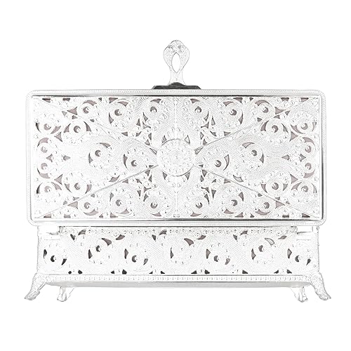 Vintage metalen sieraden doos, Zachte Velvet Anti Rustbescherming Krasbestendig Rechthoekig Vintage sieraden doos voor vrouwen, meisjes oorbellen voor horloges (Zilver) 4