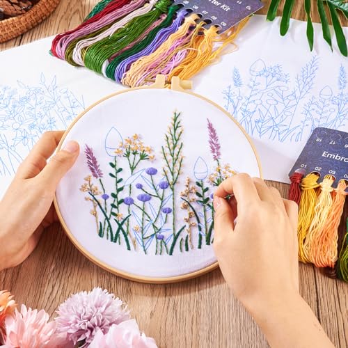 BB borduurkit voor beginners - 3 stijlen 3D bloem planten borduursel Starter Kit - Inclusief hoepel, draad, gereedschap en instructies - Unisex - Alle leeftijden 3