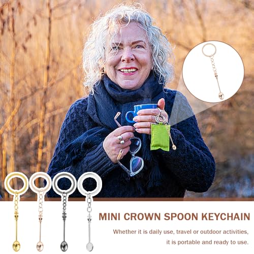 8 stuks Mini Kroon Lepel Sleutelhanger Mini Geneeskunde Lepels Sleutelhanger Ket Kit Kroon Theelepel Charm Leuke Rugzak Hanger Legering Sleutelhanger voor Festival Suiker Thee Kruiden Kerst 5
