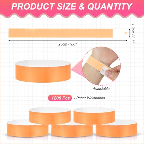 Event Paper Polsbandjes, 1200 stuks Neon Party Polsbandjes, Gekleurd Waterdicht Concert Identificatie Polsbandjes Handbandjes voor Bar Access Fluorescerend Oranje