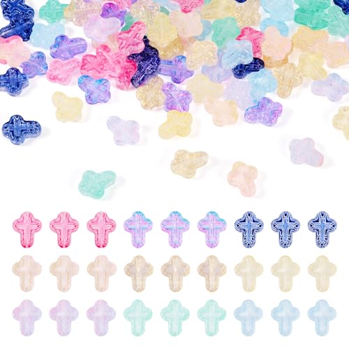 90 stuks kristal kruis kralen, gespoten glazen kralen, Lampwerk kralen, dikke kralen, kleurrijke kruis bedels, Losse kralen voor sieraden maken, DIY ambachten, Pasen