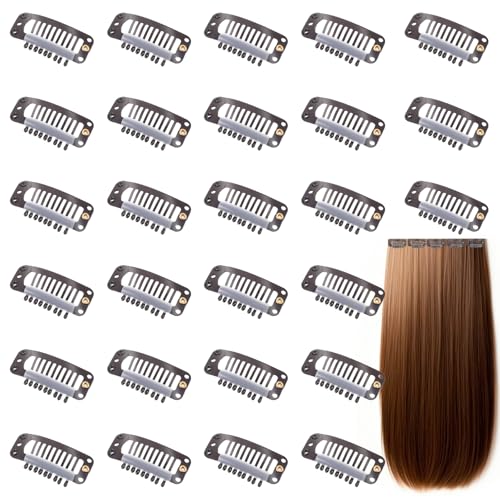 30 st Haarverlengstukjes, Comb Snap Pruikenklem 32mm 9 Tanden Bruin Pruiken Accessoires Gereedschap voor Vrouwen Pruiken Haarverlengstuk DIY