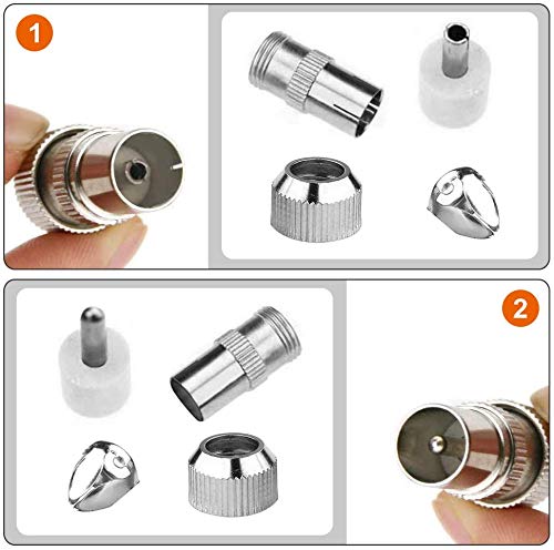 Coaxiale Distributeur 2-gang, Antenna Distributeur, Satelliet Distributeur 0-1000 MHz voor DVB-T/BK, T-Adapter Kabel TV Divider + 5 x TV Antenna Coaxiale Plugs 4