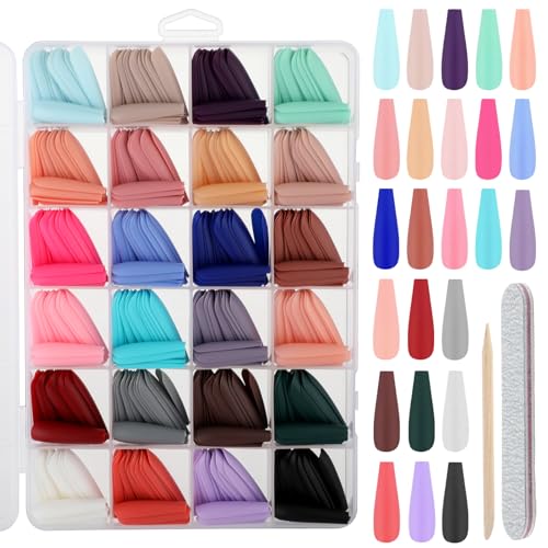 576 Stukken Plain Valse Nails 24 Kleuren Matte Valse Nails Pers op Nails Medium Lengte Coffin voor Nail Printing Ballerina Volledige dekking Pers op Nails Kit (B)