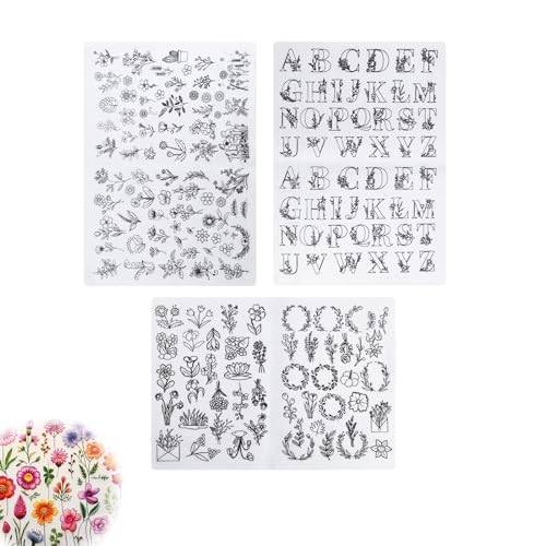 175 stuks Borduurwerk Stencils, 3 vellen Wateroplosbare borduren Stencils Zelfklevende borduren Template, Geschikt voor borduren Decoraties op handdoeken, kleren, hoeden en tafellakens