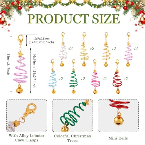 16 Stuks Kerstboom Bedels met Kreeft Clasps Winter Xmas Boom Dangle Charm met Gouden Bell Aluminium Draad Filigree Hangers voor Cadeau Bag Ketting DIY Home Party Decoratie,,, Metaal 5