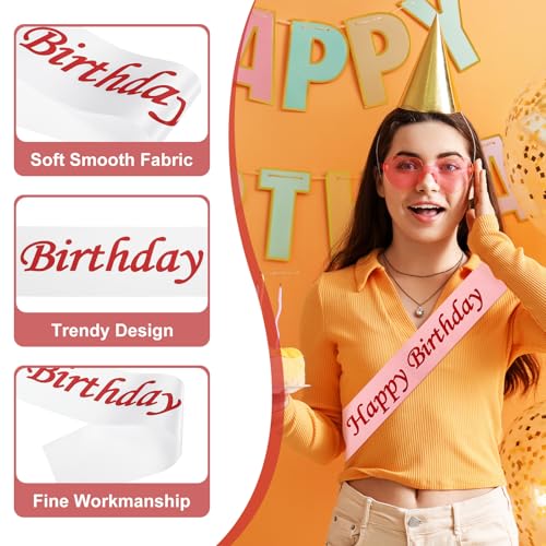 Verjaardag meisjes sash, 2 stuks verjaardag sash voor vrouwen satin koningin prinses sash partij decoraties voor feestgeschenken gunsten, wit 3