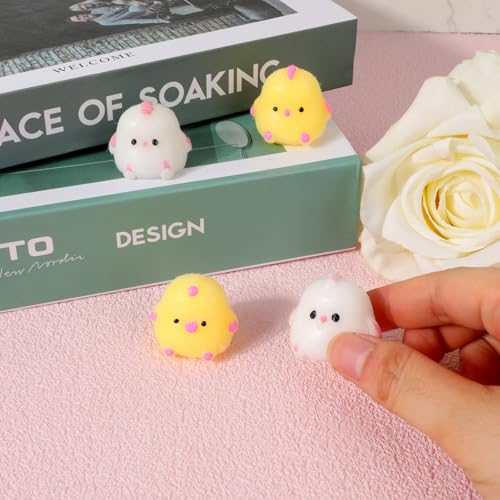 4 st. Mini-kip Knijpen Speelgoed, Kleine zachte kip Fidget Speelgoed Leuke Fufu Chick Stress Relief voor volwassenen Kinderfeest Gifts Klasse Awards (Geel, wit) 4