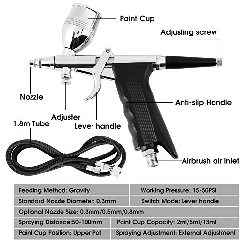 Airbrush kit, multifunctionele zwaartekracht airbrush pistool systeem set 0.3mm 0,5mm 0,8mm Nossles Cups set Kit