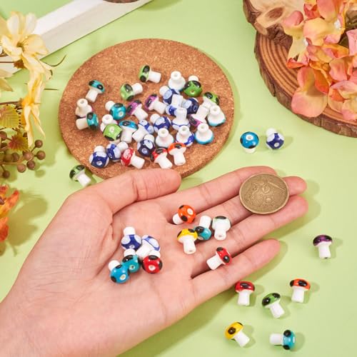 50 stuks paddenstoel porseleinen kralen handgemaakt mini paddestoel keramische ruimter kralen kleurrijke ambachtelijke verlieskraal voor armbanden kettingen sieraden maken 5