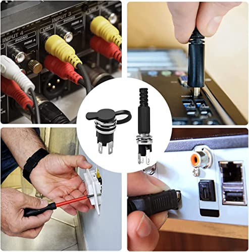 5.5mm x 2.5mm DC mount stopcontact, 12 x DC holle stekkers met soldeeraansluiting, 5.5mm x 2.5mm 12x DC stekker + 12x rubberen beschermkleppen, voor audio/video/mobiel 4