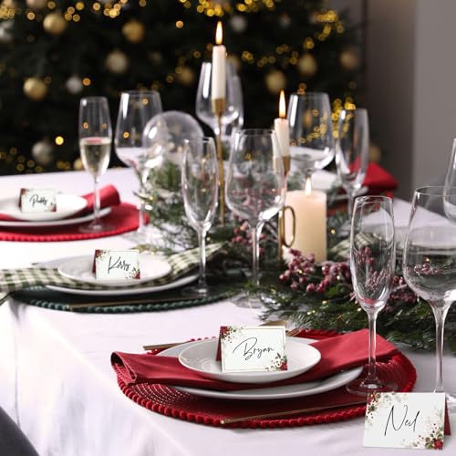 50Pcs Kerstmis Place Card Bloementafel Zitkaarten Trouwpapier naamkaarten voor Kerstmis tafel instelling verjaardag Kerstmis Diner partij levering 5