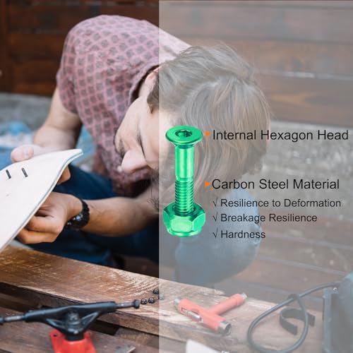 1" Skateboard Hardware Bolt, 8 Set Carbon Steel Truck Montage Schroeven Bolts Noten Set voor Skateboard Cruiser, Groen 3