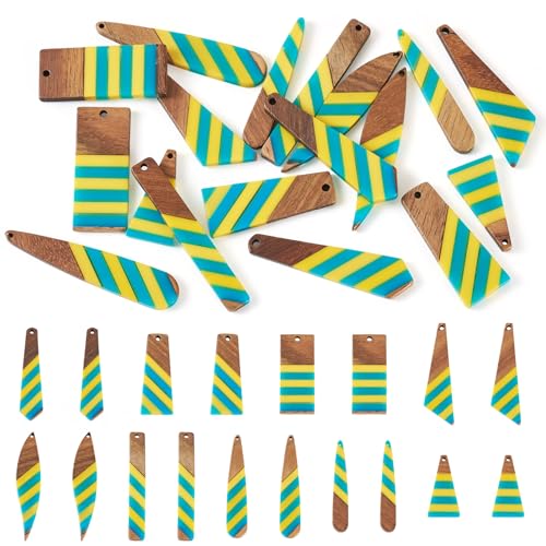 18 st. Natuurlijk hout Charms Hars Tear Drop Driehoek Dang Charms Rechthoekige Trapezoid Twee Toon Houten Hangers voor Craft Ketting sieraden DIY Oorbellen vrouwen
