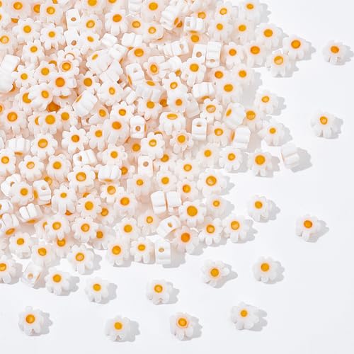 300st 3 Strands Daisy kralen, Handgemaakte Millefiori Glazen kralen, Flat White Bloem voor Kettingen, Armbanden, Oorbellen, Sieraden maken